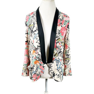 Zara Floral Open Jacket Blazer Asian Print Chic Career Topper Colorful Size S